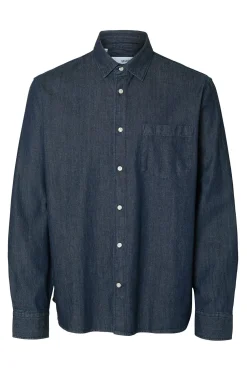 Selected Camisa vaquera ligera 100% algodón orgánico. Azul marino New