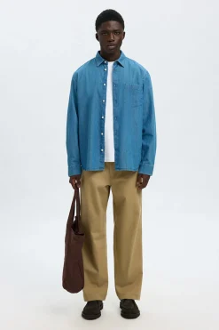 Selected Camisa vaquera ligera 100% algodón orgánico. Azul Sale