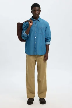 Selected Camisa vaquera ligera 100% algodón orgánico. Azul Sale