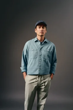 OOTO Camisa vaquera tejido espiga Azul Hot