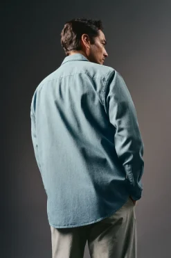 OOTO Camisa vaquera tejido espiga Azul Hot