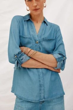 Cortefiel camisa vaquera tencel Azul Sale