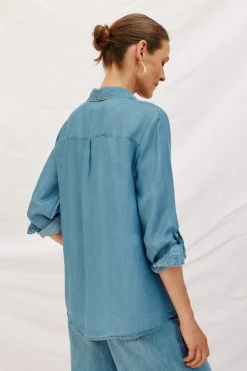 Cortefiel camisa vaquera tencel Azul Sale