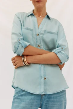 Cortefiel camisa vaquera tencel Azul oscuro Hot