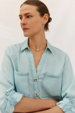 Cortefiel camisa vaquera tencel Azul oscuro Hot