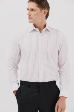 Cortefiel Camisa vestir rayas algodón tencel Blanco Sale