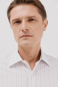 Cortefiel Camisa vestir rayas algodón tencel Blanco Sale