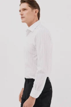 Cortefiel Camisa vestir rayas algodón tencel Blanco Sale