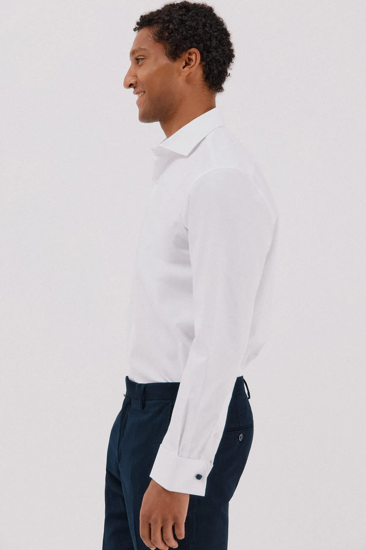 Cortefiel Camisa vestir rayas algodón tencel Blanco Clearance