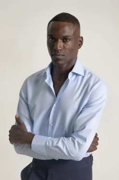 PuroEGO Camisa vestir regular fit twill Azul Discount