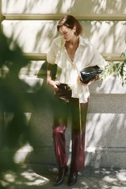 Cortefiel Camisa volante manga larga Blanco Clearance