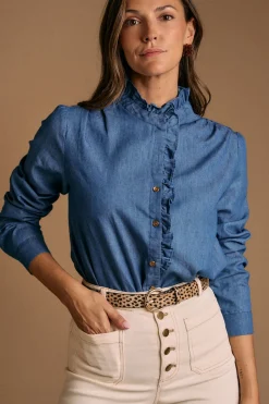Polín Et Moi Camisa volantes denim Javiera Azul
