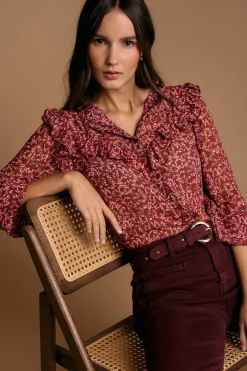 Polín Et Moi Camisa volantes estampado Lidia Vino Clearance