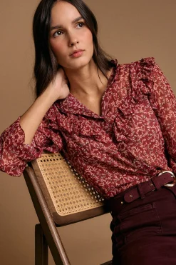 Polín Et Moi Camisa volantes estampado Lidia Vino Clearance