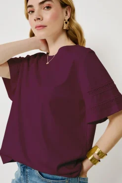 Vila Camiseta algodón orgánico con calados Morado New