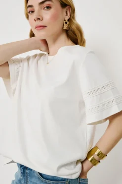 Vila Camiseta algodón orgánico con calados Blanco Discount