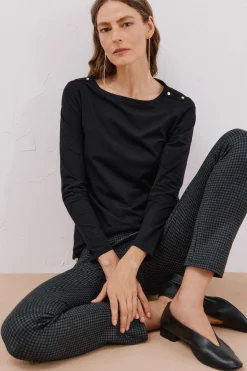 Cortefiel Camiseta barco botones Negro Clearance