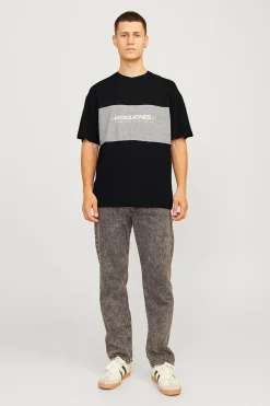 Jack & Jones Camiseta bicolor logo frontal negro Outlet