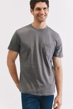 Cortefiel Camiseta básica bolsillo Gris Clearance