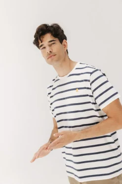 elPulpo Camiseta básica bordado rayas Blanco Discount