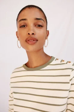 Cortefiel Camiseta básica botones dorados Estampado verde Hot