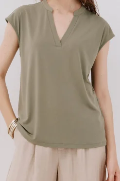 Cortefiel Camiseta básica cuello mao desmentido Kaki Online