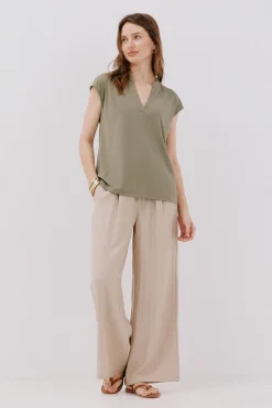 Cortefiel Camiseta básica cuello mao desmentido Kaki Online