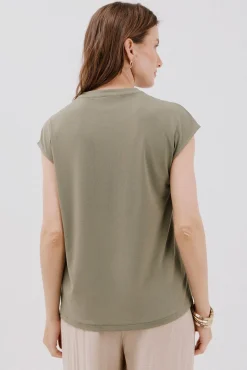 Cortefiel Camiseta básica cuello mao desmentido Kaki Online