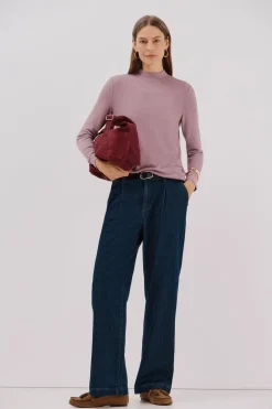 Cortefiel Camiseta básica cuello perkins Lila Outlet