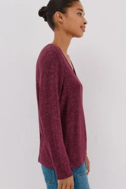 Cortefiel Camiseta básica cuello pico Morado Discount