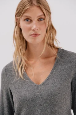 Cortefiel Camiseta básica cuello pico Gris Hot