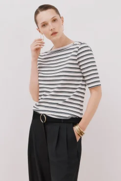 Cortefiel Camiseta básica escote barco Estampado blanco Online