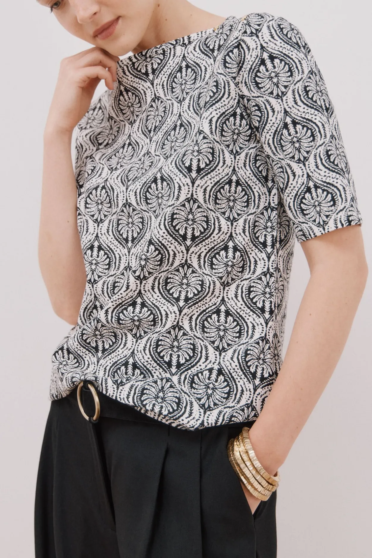 Cortefiel Camiseta básica escote barco Estampado gris Clearance