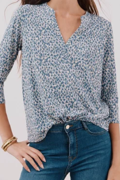 Cortefiel Camiseta básica escote mão Estampado azul