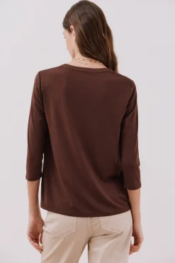 Cortefiel Camiseta básica escote mão Marr&oacute;n oscuro New