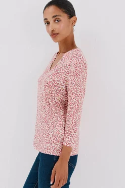 Cortefiel Camiseta básica escote mão Estampado granate Outlet