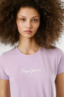 Pepe Jeans Camiseta básica manga corta logo frontal morado/lila Clearance
