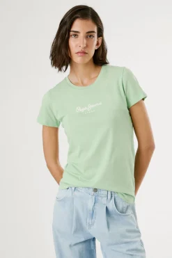 Pepe Jeans Camiseta básica manga corta logo frontal verde Outlet