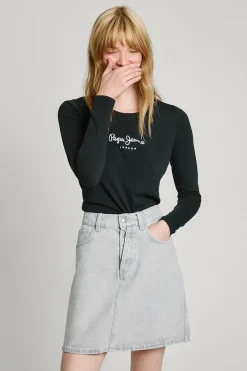 Pepe Jeans Camiseta básica manga larga logo frontal negro Hot