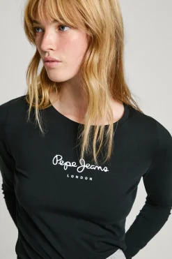 Pepe Jeans Camiseta básica manga larga logo frontal negro Hot