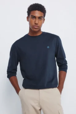 Springfield Camiseta básica manga larga acabado suave azul Clearance