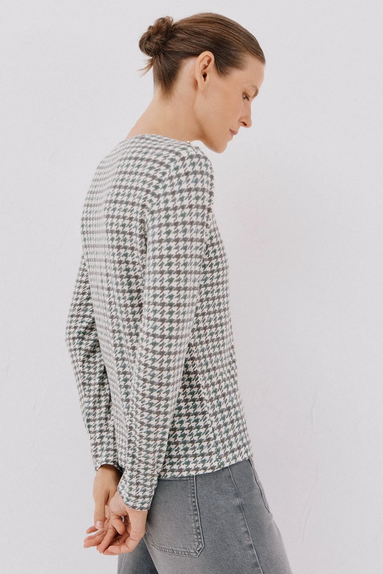 Cortefiel Camiseta caja botones Estampado verde New