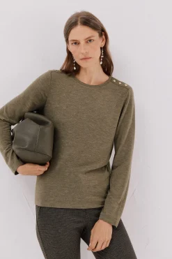 Cortefiel Camiseta caja botones Verde New