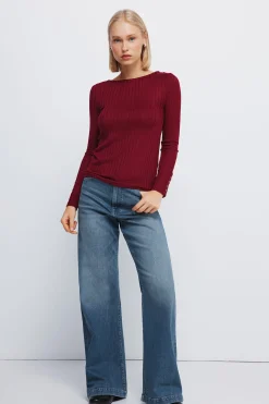 Springfield Camiseta canalé escote barca burdeos Discount