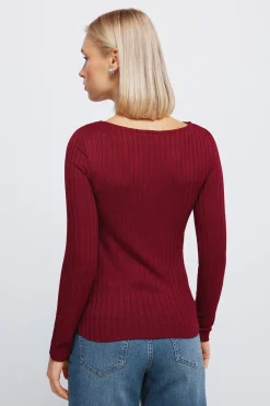 Springfield Camiseta canalé escote barca burdeos Discount