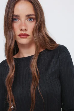 Springfield Camiseta canalé escote barca negro Discount