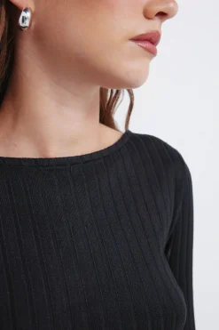 Springfield Camiseta canalé escote barca negro Discount