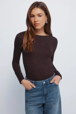 Springfield Camiseta canalé escote barca marr&oacute;n Sale