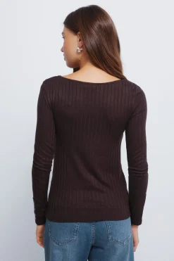 Springfield Camiseta canalé escote barca marr&oacute;n Sale