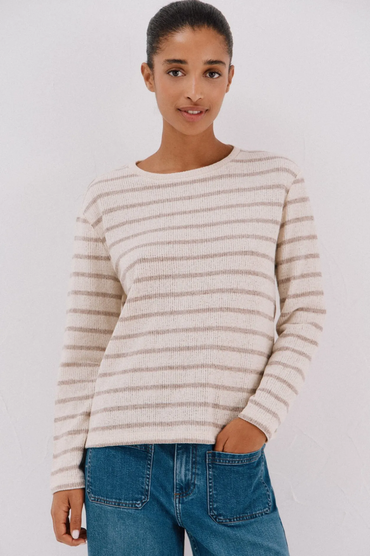 Cortefiel Camiseta chenilla rayas Estampado beige Sale